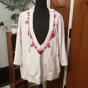 Lucky Brand boho white hooded top with bell sleeves